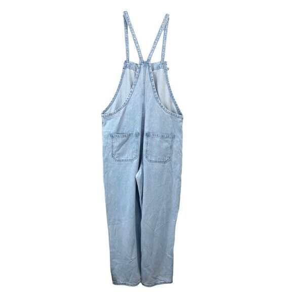 NEW Mango light‎ blue denim overalls w/ knot straps and deep pockets Size L boho - Picture 11 of 12